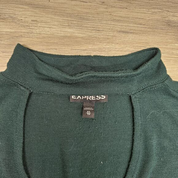 EXPRESS Top Womens Green Longsleeve Mockneck Cutout Blouse XS - Picture 4 of 7